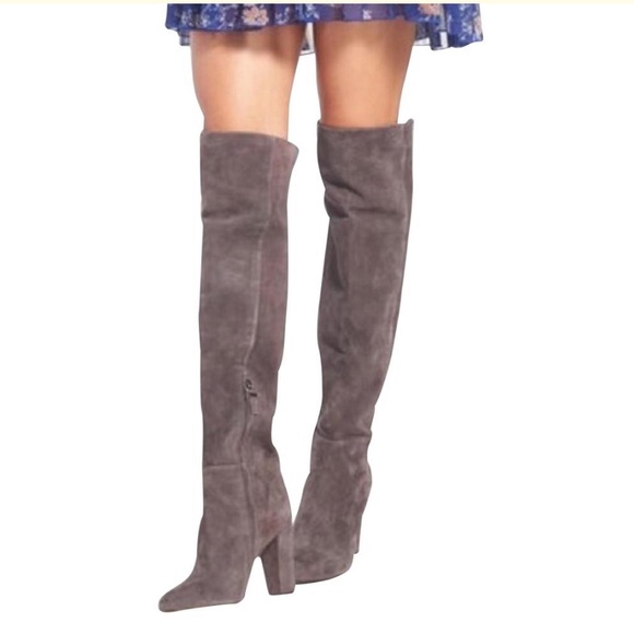 Halston Heritage Shoes - Halogen Gray Over the Knee Suede Boots Size 8